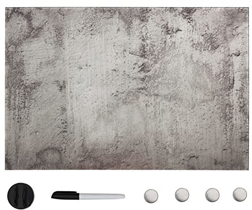 Homgoday Glas-Trockenlöschtafel 50x30cm, Beton-Optik, mit Magneten & Tafelwischer - Easy Wall Mount Model285386