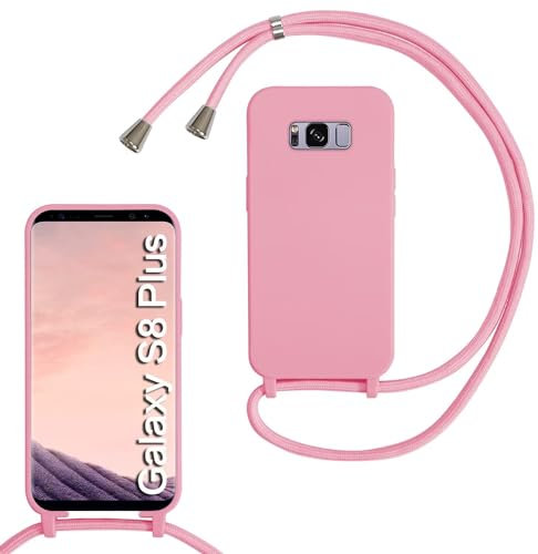 Haygdz Silikon Handykette für Samsung Galaxy S8 Plus Hülle mit Band,Verstellbarer Halskette Handyhülle,Necklace Hülle mit Band,Handyhülle für zum Umhängen,Case mit Schnur, Rosa
