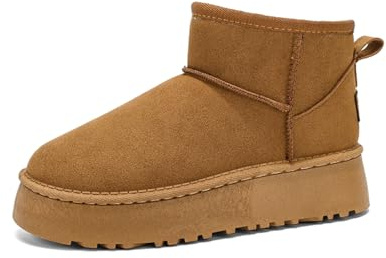 ACosySch Damen Stiefeletten Plateau Boots Flat Casual Boots,Warm Fur Lined Winter Snow Warm Slip on Anti-Slip BootsEU35-EU42