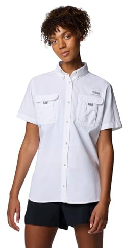 Columbia Womens PFG Bahama II Short Sleeve Fishing Shirt, White, 3X