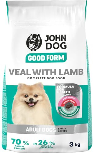 JOHN DOG Trockenfutter für Hunde Good Form Kalb mit Lamm - Getreidefrei und Geflügelfrei - Hundefutter für Erwachsene Hunde Mini- und kleine Rassen - 3kg