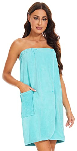 vislivin Bademantel Damen Frottee Saunakilt Saunatuch Frauen Sauna Kilt mit Druckknöpfen und Gummizug Blue S/M