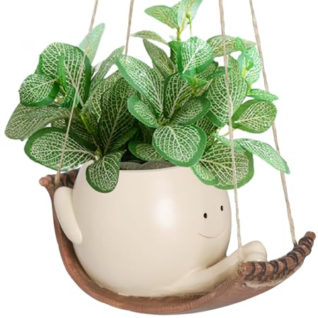 Pot De Fleurs Balançoire, Jardinière À Suspendre Intérieur Extérieur, Pot De Fleurs en Résine avec Visage Sourire Et Balançoire, Pot De Plant-ES Assis en Résine pour Plant-ES Succulentes