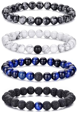 Bracelet œil de tigre pour hommes, ensemble de bracelets de perles en pierre naturelle de 8MM, bracelets extensibles en pierre de lave, réglables, en perles de cristal noir, cadeaux pour hommes
