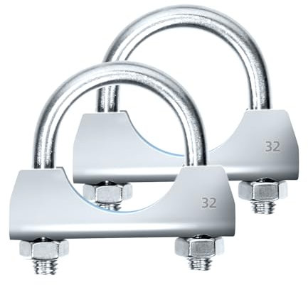 Glarks 2 abrazaderas en U de acero inoxidable para tubo de escape, 32 mm (1-1/4 pulgadas) con brida para tubo de escape