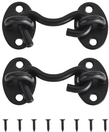 sourcing map 2Pcs 2 Inch Hook and Eye Latch, Barn Door Lock Privacy Hardware Stainless Steel Gate Lock for Window Cabin Hooks Sliding Door Bedroom Bathroom, Black