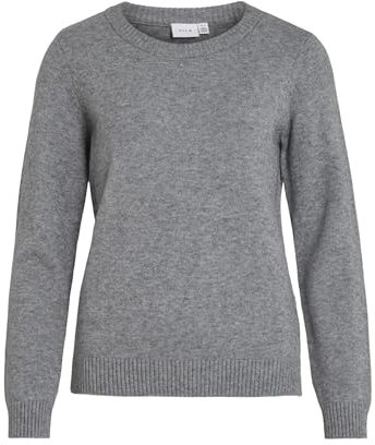 VILA Pull en Maille Col Rond Medium Grey Melange XXL Medium Grey Melange XXL
