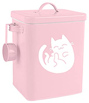Pcscevcr Dog Food Storage Container with Lid and Scoop, Metal Pet Food Storage Bucket, Airtight Dog Treat Container, Cute Cat Dog Food Canister(Pink)