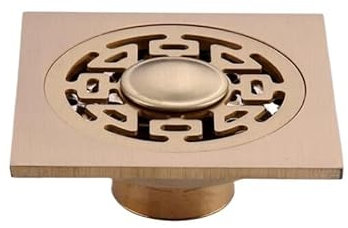 Rejilla Desague Ducha Desagües de suelo de latón dorado cepillado de 10 x 10 cm, accesorios de baño, desagüe de suelo de ducha cuadrado, rejilla de desechos con colador de pelo Desague Ducha(A)
