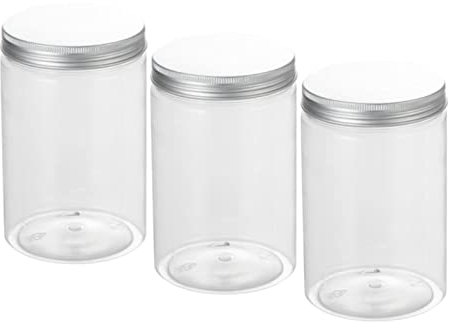 Lot de 3 bocaux vides en plastique transparent avec couvercles à vis en aluminium | Sans BPA | Fermeture hermétique | 500 ml 800 ml 1000 ml | Récipients de stockage alimentaire pour cuisine
