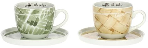 THUN, Set 2 Tazze Colazione con Piattino in Porcellana, Linea AbbracciAMI, Set da Collezione, Idea Regalo per Natale, Tazza 450 ml, Ø 10.6 cm, 8.7 cm h, piattino Ø 17.6 cm