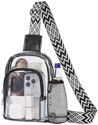 Vinabilia Durchsichtige Tasche für Konzert, Transparente Umhängetasche Crossbody Schultertasche, Stadion Genehmigte Durchsichtig Brusttasche für Konzert Sport, Schwarz