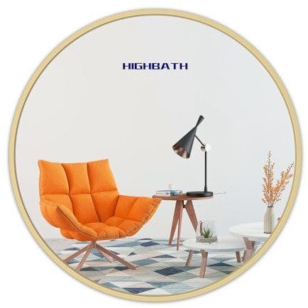 HIGHBATH Wandspiegel 40 cm mit Goldrahmen Moderne Runde Hängespiegel für Badezimmer Schlafzimmer Wohnzimmer Flur Wandmontage Make-up Ankleidespiegel