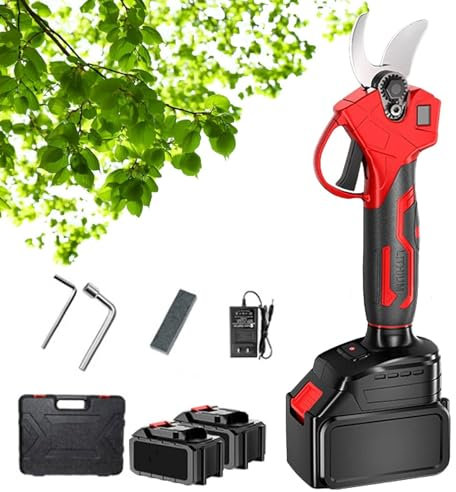 Potatore Elettrico Professionale a Batteria con Display LCD, Forbici da potatura alimentate a Batteria Motore brushless 2 batterie al Litio Ricaricabili da 3 Ah, Diametro di Taglio 60 mm