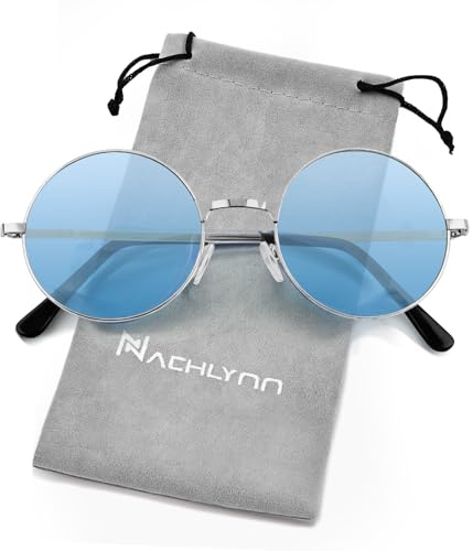 NACHLYNN Round Hippie Sunglasses Metal Border Circle Hippie Glasses UV380 Protection 70s Sunglasses for Men Women Party Favor