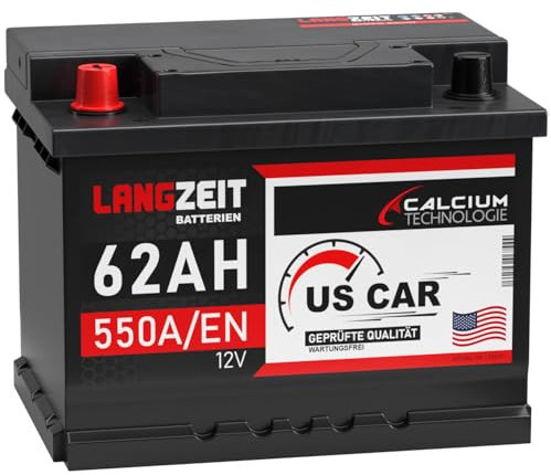 LANGZEIT US Autobatterie 62Ah 12V USA Batterie US Car Batterie 60Ah 63Ah Starterbatterie Gewinde Pole