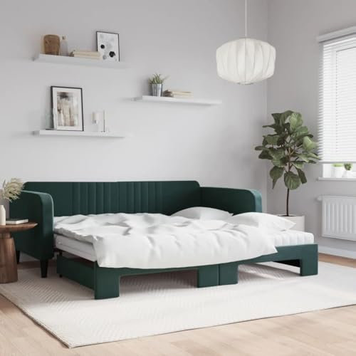 LAPOOH Tagesbett Ausziehbar mit Matratzen Dunkelgrün 100x200 cm Samt, Schlafsofa, Daybed, Bettsofa, Sofa Bed, Sofabett, Schlafcouch, Jugendbett, Bettgestell, Bettcouch - 3197096