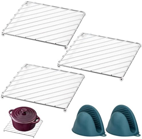 3 Stück Topfuntersetzer: Pfannenuntersetzer HitzebestäNdig mit Wärmeisolierte Handschuhe, 18,5 x 18,5 cm Topflappen, Metall Untersetzer Pfannenschutz für Topf, Pfanne, Auflaufform, KüChen Tischplatten