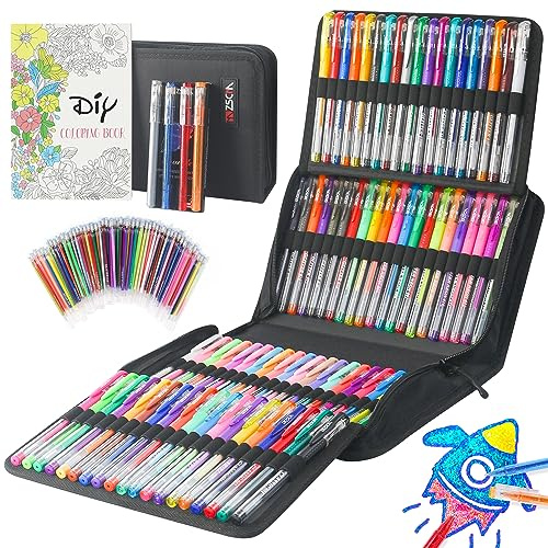 202 Pack -Gel -Stift für Erwachsene Malbücher, 104 Künstlerstifte umfassen 100 farbige Stifte, 4 metallische Sparkles -Stifte mit 98 Nachfüllungen, Metallic Gel Stift zum Zeichnen von Art Supplies