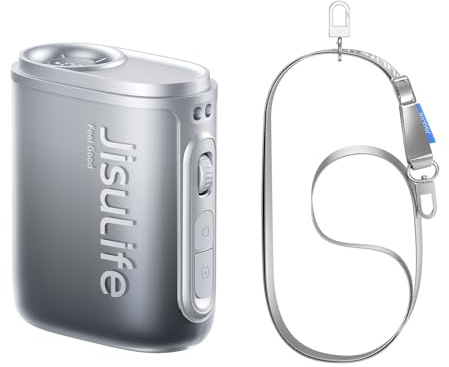 JISULIFE Portable Neck Fan, 100 Speed 40000RPM Cooling, Mini Personal Wearable Waist Fan, 16H 4500mAh Battery with LED Display, Ultra-Lightweight in Outdoor, Travel, Jobsite Gifts for Women Men-Black