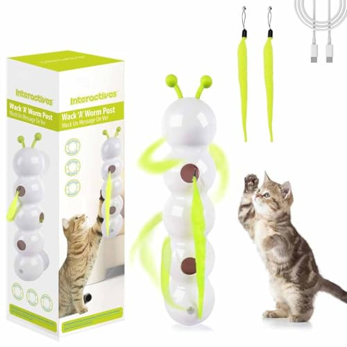 LUCKKY Wusel Wurm, Wuselwurm Katzenspielzeug, Wuselwurm Katze, Smart Motion Katzen Spielzeug mit Wurmdesign, Interaktiver Wurmreiz mit Saugnapf für Katzen, Wand & Fenster Montiert Katzenspielzeug