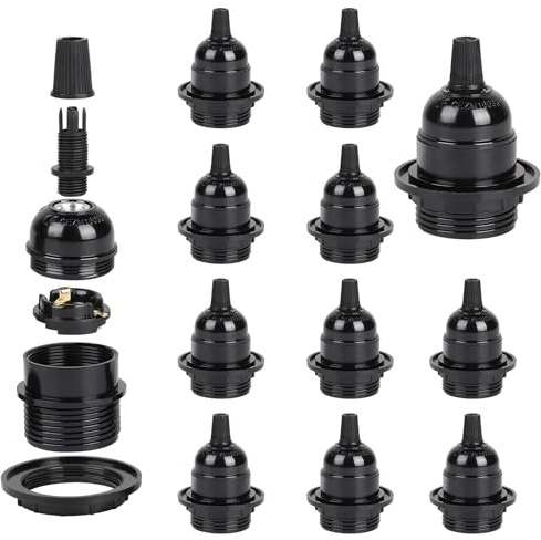 EFUTURETIME 12 x Douille Ampoule E27 Noir à Visser 250V 4A en Bakélite | Douilles a Vis avec Pince de Câble, pour l’Éclairage Décoratif