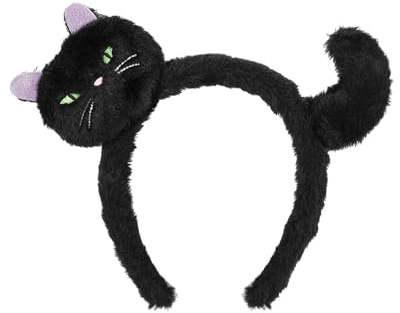 PartyDeco Cat Headband in Black - Fluffy Cat Head and Tail Headband - Approx 23.5 × 18 cm Costume Accessory