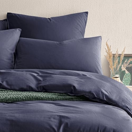 Seralino Perkal Bio Baumwolle Kissenbezug 40 x 60 Baumwolle 2er Set Dunkelblau| 100% Perkal (weich angeraut)| atmungsaktiv| Kopfkissenbezug 40x60 mit Reißverschluss | Bio Bettwäsche|Oeko-Tex