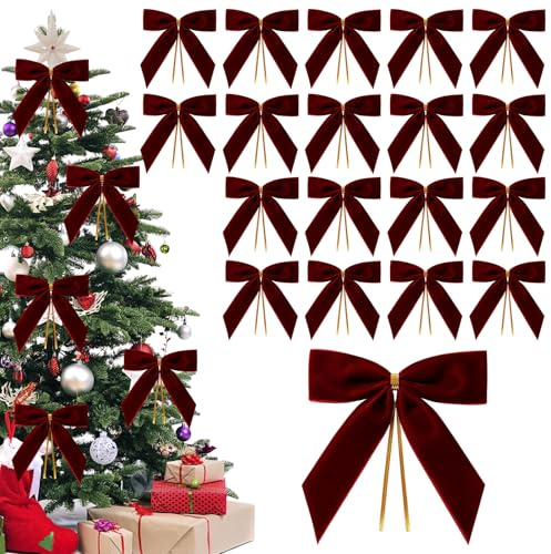 JrnSvp Weihnachtsbaum Schleifen, Weihnachtsdeko, 24 Stück 3.54 * 3.54Zoll Weihnachten Schleifen Dekoration, für Weihnachtsbaum, Kranz, Geschenkverpackung, Basteln, Hochzeiten(Weinrot)
