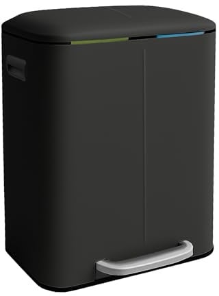 Relaxdays Mülleimer, 2 Fächer, 2x 20 l, entnehmbare Inneneimer, schwarz | Softclose, Fußpedal, Metall, Mülltrenner Küche