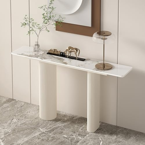 TUPAFJU Table d'entrée Moderne en marbre Noir, Console Blanche, Tables de canapé dorées, décoration intérieure, pour Salon, Hall d'entrée, Couloir(White-3,120cm/47.2in)