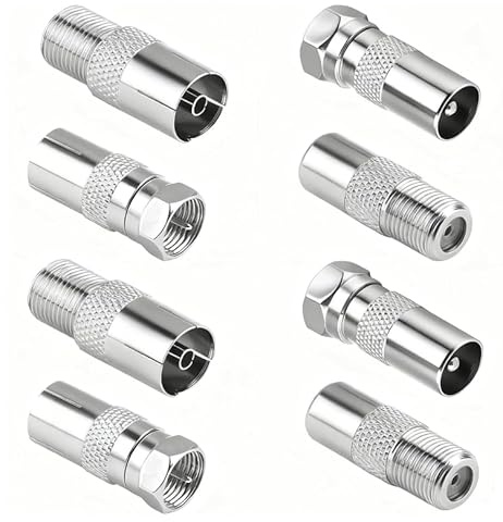 AYHYHLJZJ Kit da 8 adattatori TV con connettore F maschio/femmina, connettori coassiali per antenna TV, adattatore antenna TV F per cavo SAT, giunzione cavo antenna TV, connettori antenna coassiale