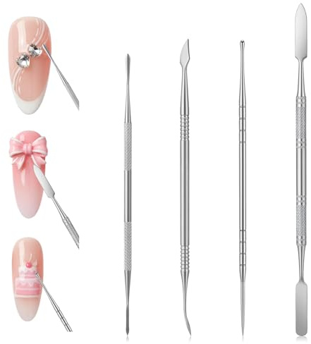 Dotting Tools 4PCS Nail Art Sculpture Pen Set, Stainless Steel Manicure Cuticle Pusher Reusable 3D Gel for Nails, Dual-Head Nails Accessories for Salon Home DIY Carving