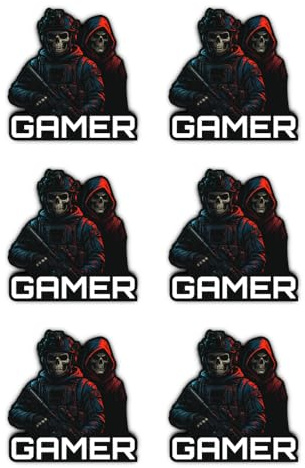 Aufkleber: 50 mm, 6 Stück - Gamer Skull Soldier Sticker für Konsole, Laptop, PC, Controller