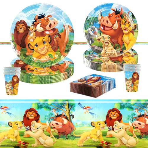 Wirhaut Vajilla para fiesta de cumpleaños, 51 unidades, diseño de rey león
