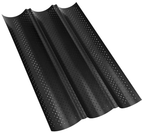 Vexaflow Baguette Backform, Baguetteblech mit Antihaftbeschichtung, Baguetteblech für 3 Baguettes, Brot Backen Zubehör, Brötchen Backform, 38x25cm, für Hausgebrauch, Bäckereien
