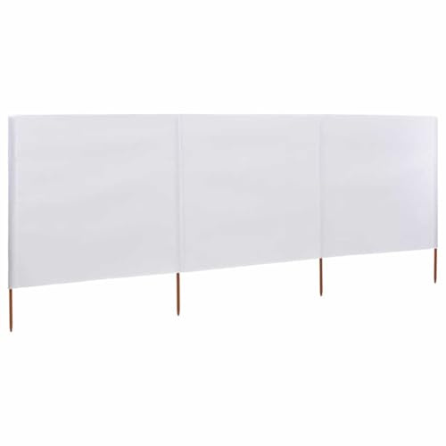 Ziaphsol Brise-vent en 3 parties en tissu non tissé 400 x 120 cm, pliable avec piquets en bois, brise-vue blanc, pour terrasse, jardin et camping, coupe-vent robuste