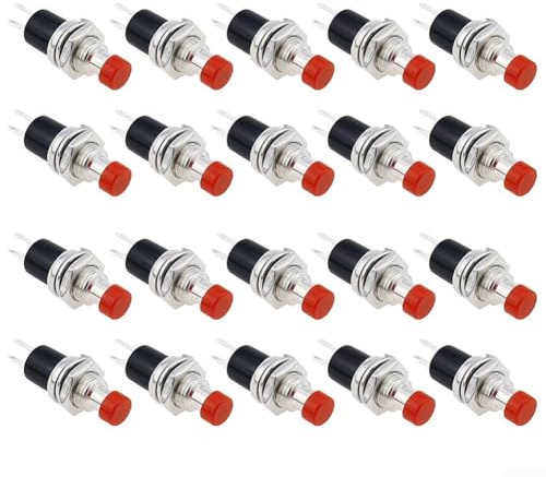 Lot de 20 interrupteurs à bouton-poussoir miniature PBS-110, 6 mm, 7 mm, interrupteur momentané à réinitialisation automatique, interrupteur à bouton protégé normalement ouvert (rouge)