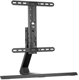 MAXMOUNT Supporto da tavolo per TV in alluminio, 37 – 65 pollici, regolabile in altezza, con funzione inclinabile, base per TV con gestione dei cavi, nero