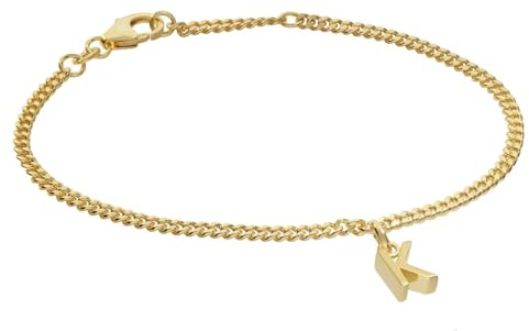 trendor Mädchen-Armband mit Buchstabe K 925 Silber Vergoldet 21602-K | diamantiertes Flachpanzerband, eleganter Armschmuck für junge Damen,