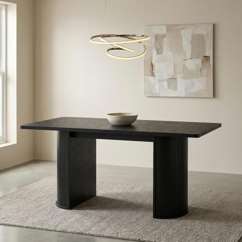 IDIMEX Esstisch GUARDA 180 x 90 cm, Schwarz MDF - Rechteckiger Esszimmertisch mit Designfuß in Lamellenoptik, moderner Küchentisch für 6-8 Personen elegant