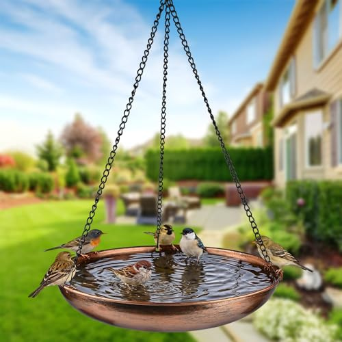 Bain D’Oiseaux Suspendu 28cm Résistant Au Gel, Abreuvoir pour Oiseaux Utilisable Toute L’année, Bain D’Oiseaux en Métal pour Jardin, Cour Et Extérieur, Finition Bronze Antique