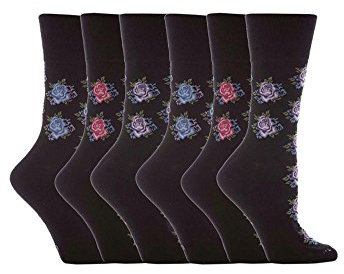 Gentle Grip - 6 Pairs of Cotton Rich Everyday Ladies Non Elastic Socks | Soft Top (4-8 UK, GG32)