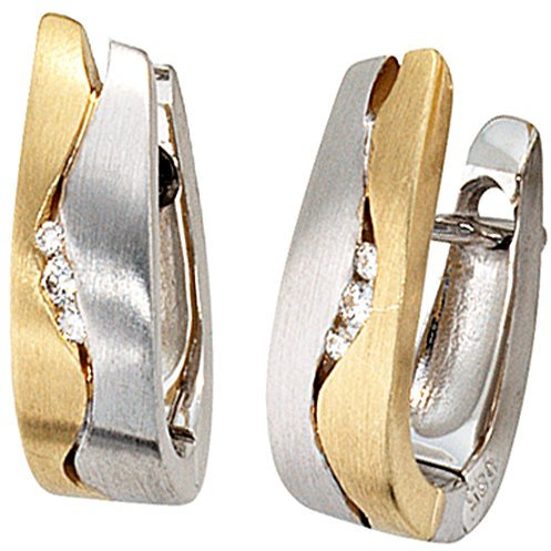 Jobo Damen-Creolen aus 14 Karat 585 Gold Bicolor matt mit 6 Diamanten