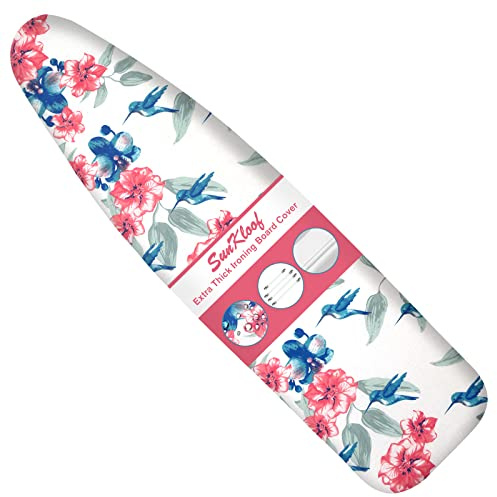 SUNKLOOF Extra Thick Ironing Board Cover and Pad, Resist Scorching and Staining, 15x54 Reflective Silicone Ironing Board Cover, Elastic Edges, 4 Fasteners, Large Protective Scorch Mesh Cloth