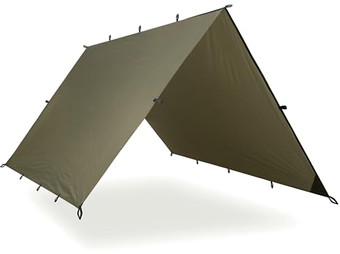 AquaQuest Safari wasserdichte Camping-Plane - Leichter Sonnenschutz oder Regenschutz - Wandern, Rucksackreisen & Hängematte, 3 x 2 m Olivgrün