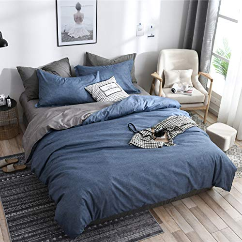 Boqingzhu Bettwäsche 220×240cm Blau Grau Anthrazit Wende Bettwäsche Set Uni 3 TLG. Microfaser Doppelbett Bettdeckenbezug mit Reißverschluss und Kissenbezug 80x80cm