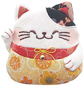 Barbee Maneki Neko Design Münzbörse mit Reißverschluss, japanische Chirimen & Kimono-Muster