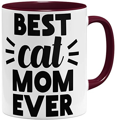 OM3® Best Cat Mom Ever Tasse Katze | Keramik Becher | 11oz 325ml | Beidseitig Bedruckt | Bordeaux