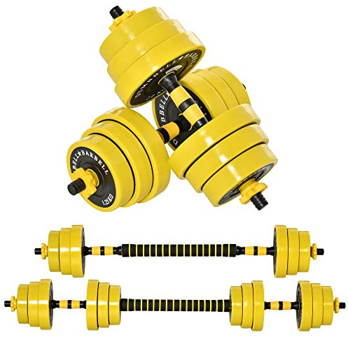 HOMCOM 20KG Dumbbell & Barbell Adjustable Set Plate Bar Clamp Rod Home Gym Sports Area Exercise Ergonomic